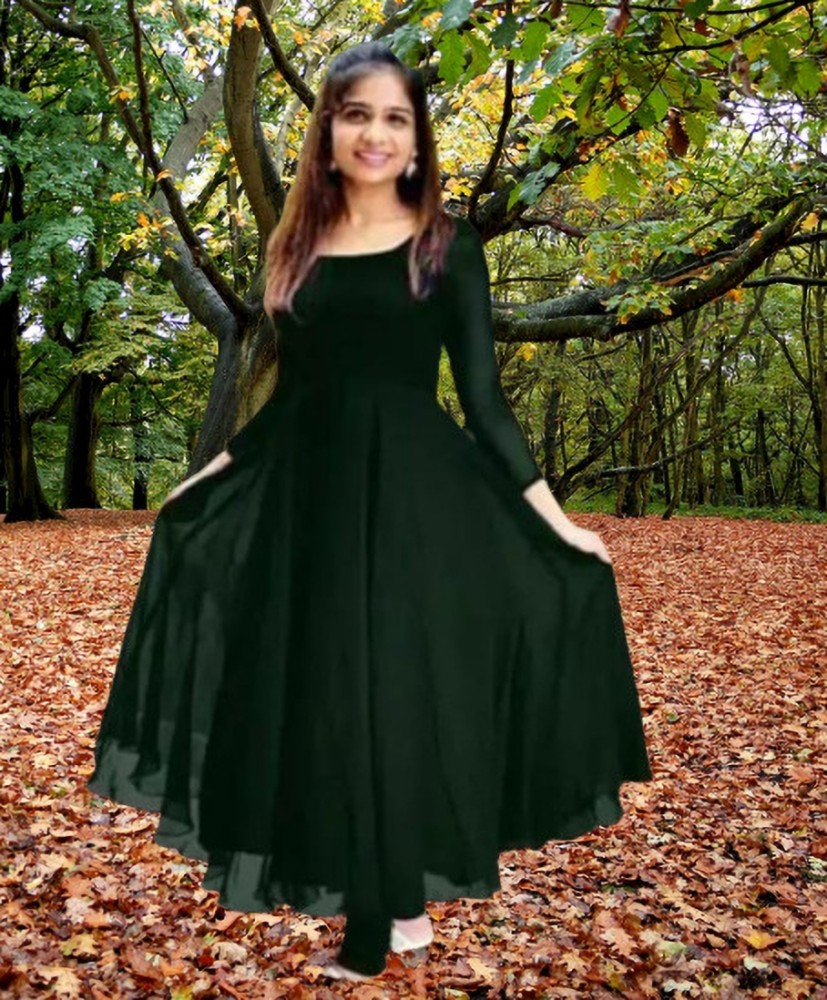 Dark green long frocks best sale