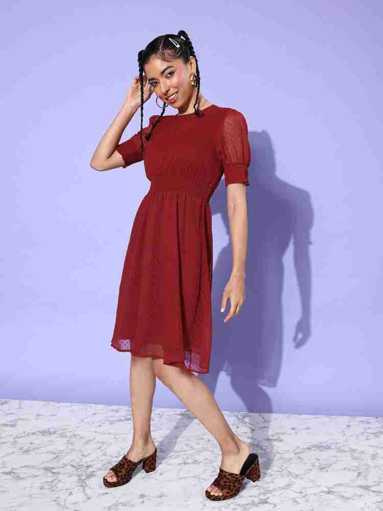 Dressberry Women Fit and Flare Maroon Dress - Price History