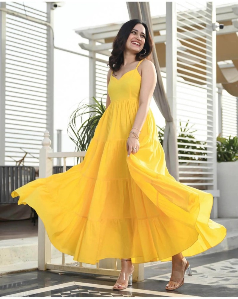 RoyalFul Women Gown Yellow Dress - Buy RoyalFul Women Gown Yellow Dress  Online at Best Prices in India