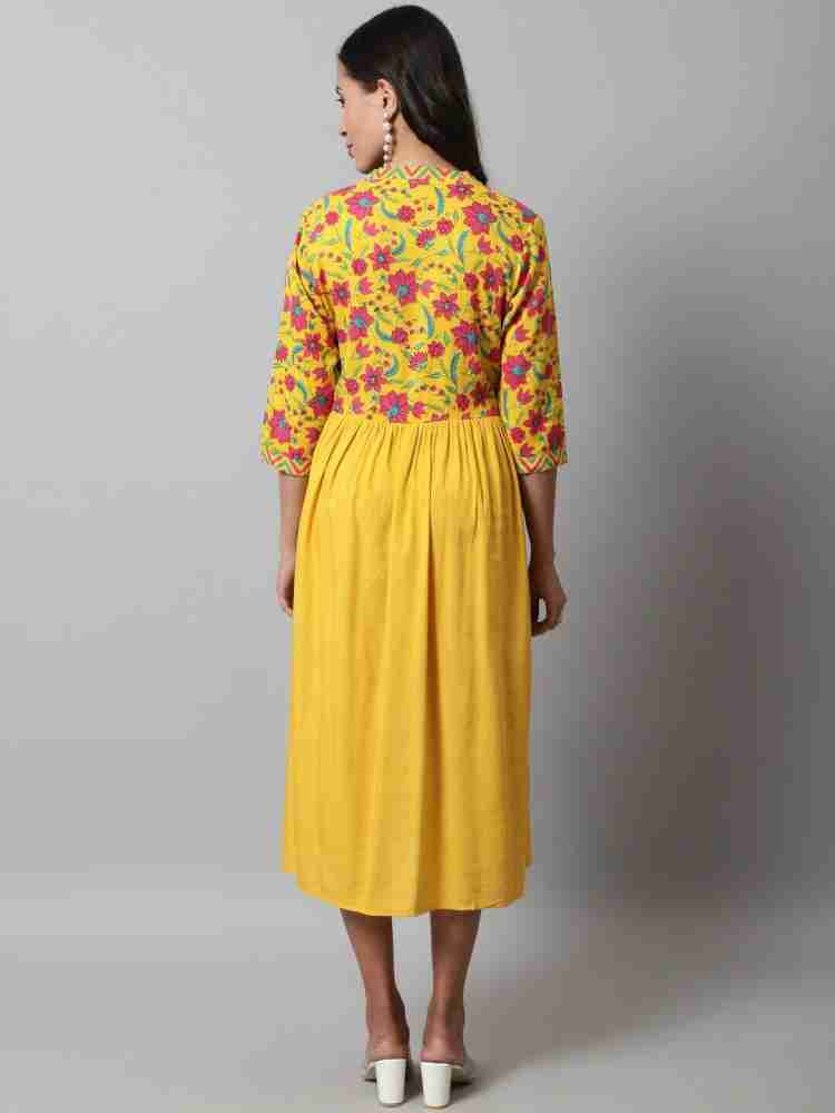 Buy DressBerry Women Black & Mustard Yellow Self-Design Fit and Flare Dress  on Myntra