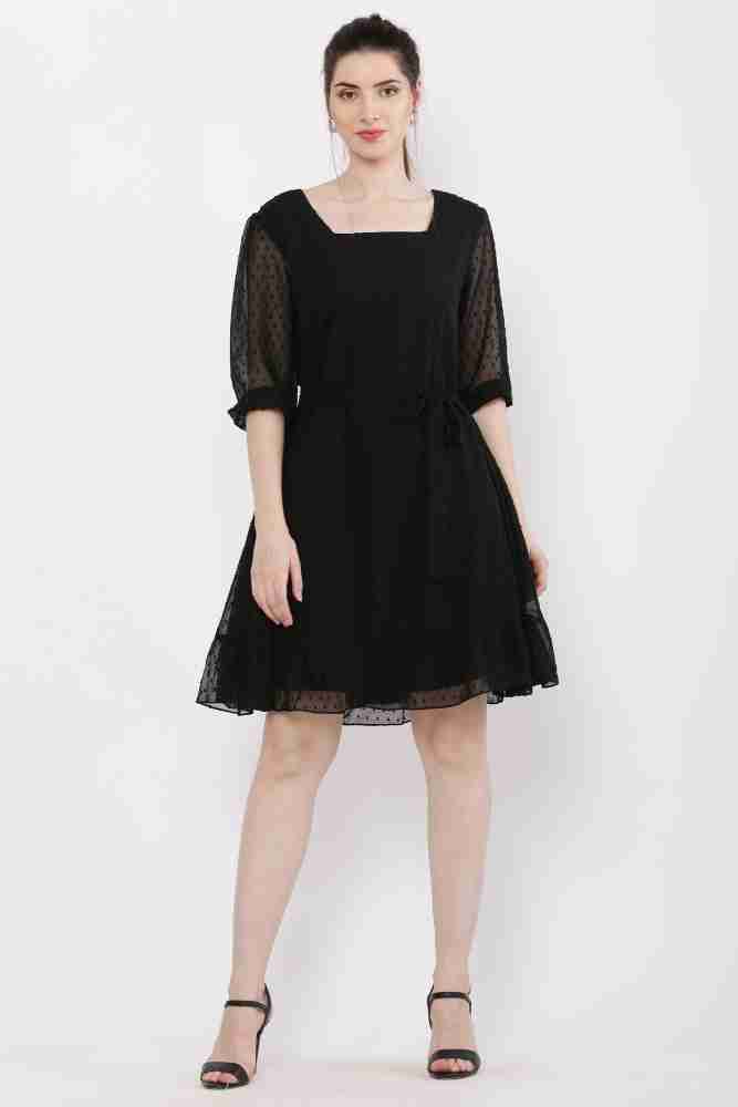 Ketch Women Black Self Design Fit Flare Dresses