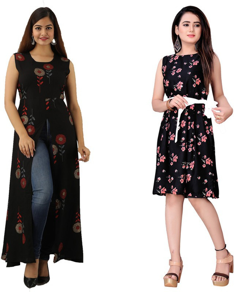 INEZAA Women Fit and Flare Black Dress Buy INEZAA Women Fit and