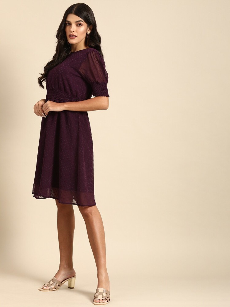 Buy FEBRINA CLASSIC Maroon Solid Fit & flare dress Online at Low Prices in  India 