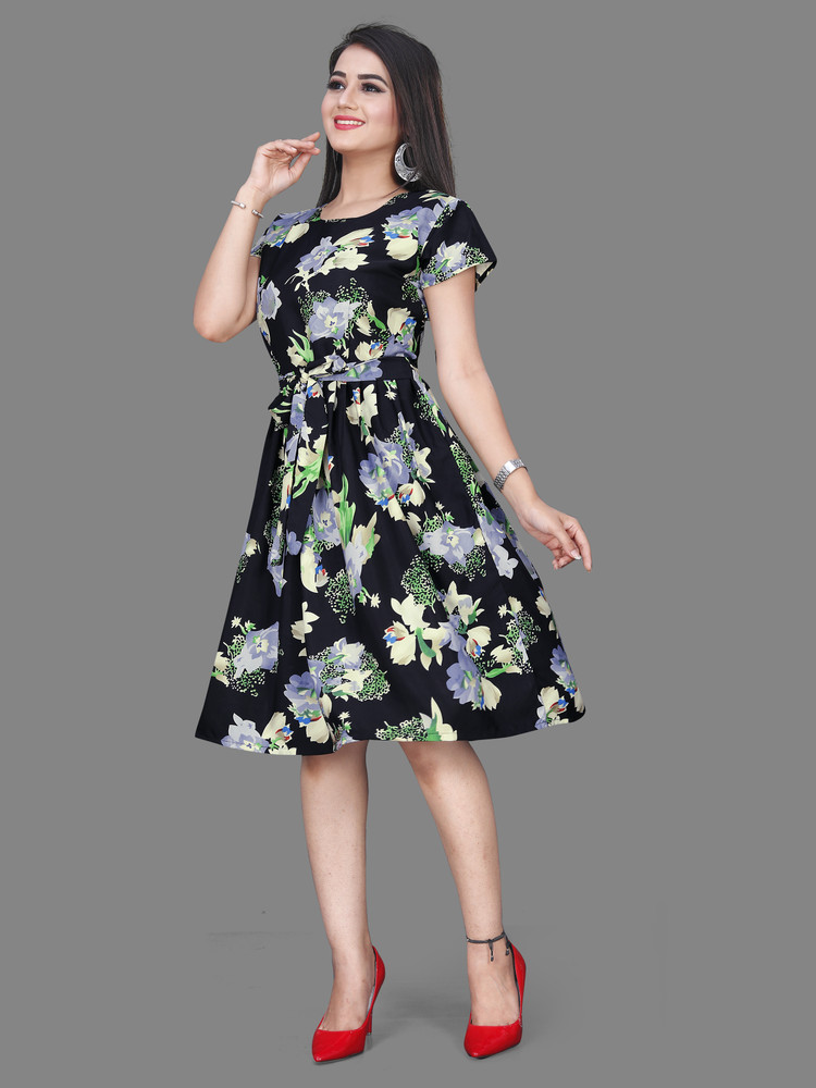 Trishiv creation Women A line Black Green Dress Buy Trishiv