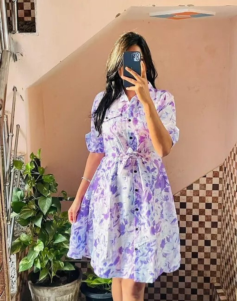 clothsvilla Women A line Purple White Blue Dress Buy clothsvilla Women A line Purple White Blue Dress Online at Best Prices in India Flipkart