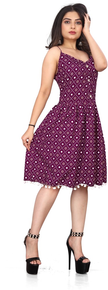 PAYAL POLYESTER Women Cinched Waist Purple, White, Yellow Dress