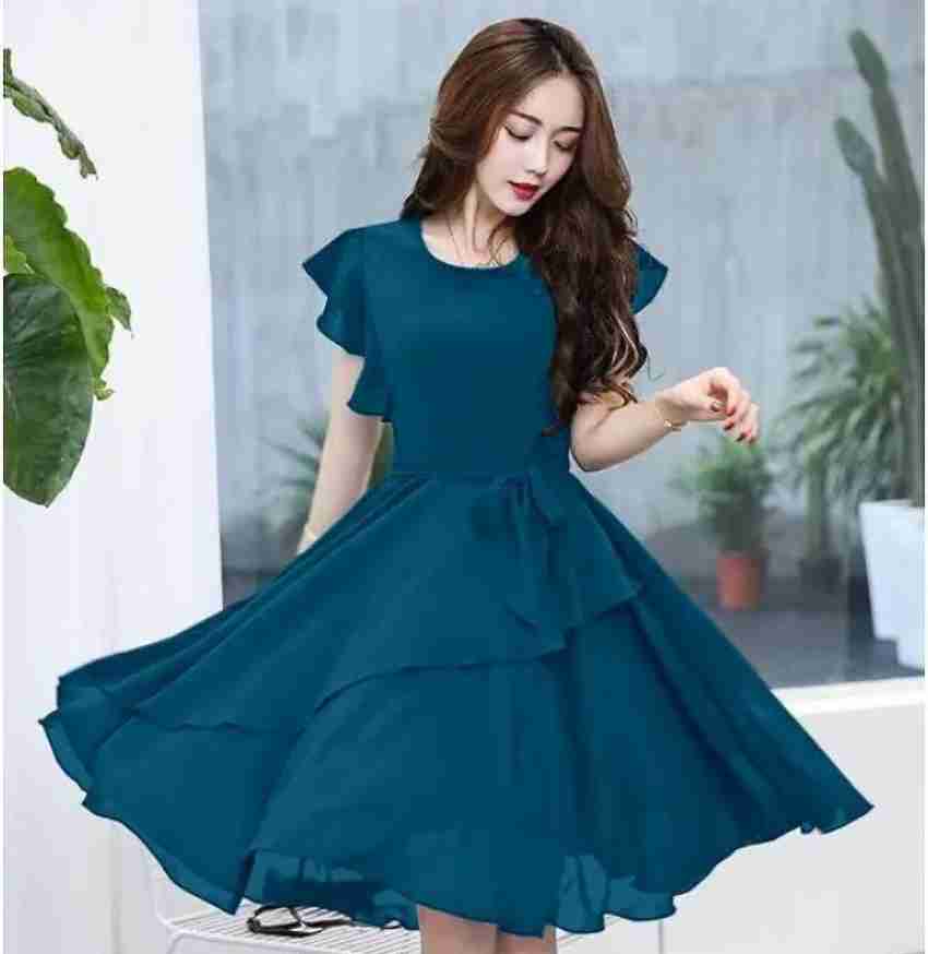KESARIYA ENTERPRISE Women Fit and Flare Dark Blue Dress Buy