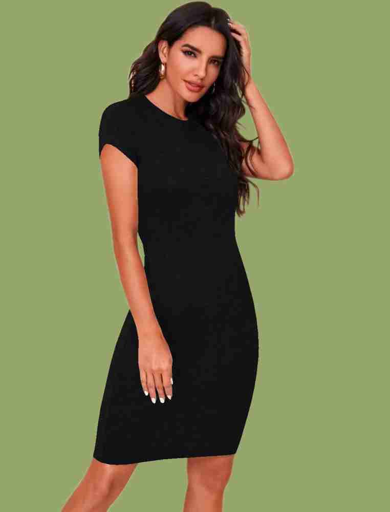 Black short outlet sleeve bodycon dress