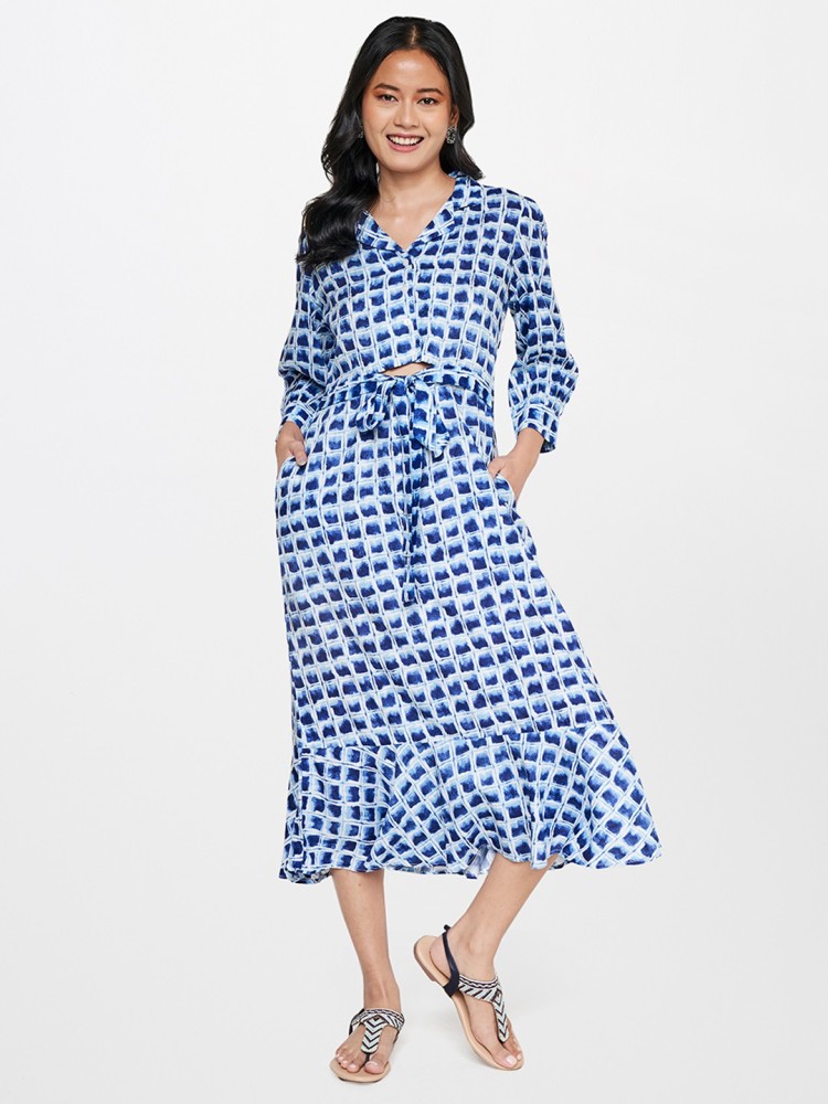 GLOBAL DESI Women A line Blue Dress Buy GLOBAL DESI Women A line Blue Dress Online at Best Prices in India Flipkart