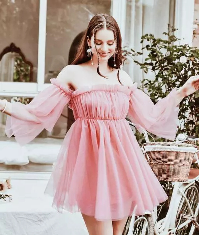 KUDIYO Women Fit and Flare Pink Dress Buy KUDIYO Women Fit and
