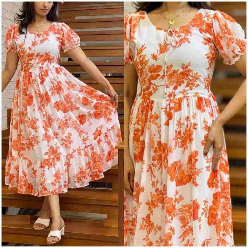 Mariyam Fashion Women Gown Orange White Dress Buy Mariyam Fashion Women Gown Orange White Dress Online at Best Prices in India Flipkart