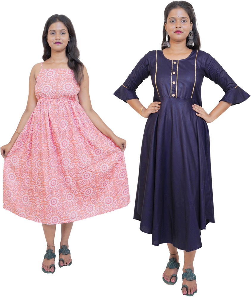 ANIKA TEXTILE Women A line Dark Blue Pink White Dress Buy ANIKA TEXTILE Women A line Dark Blue Pink White Dress Online at Best Prices in India Flipkart