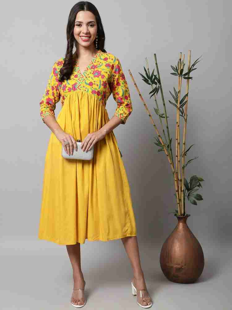 Yellow Blue Mul Cotton Dress (Top)