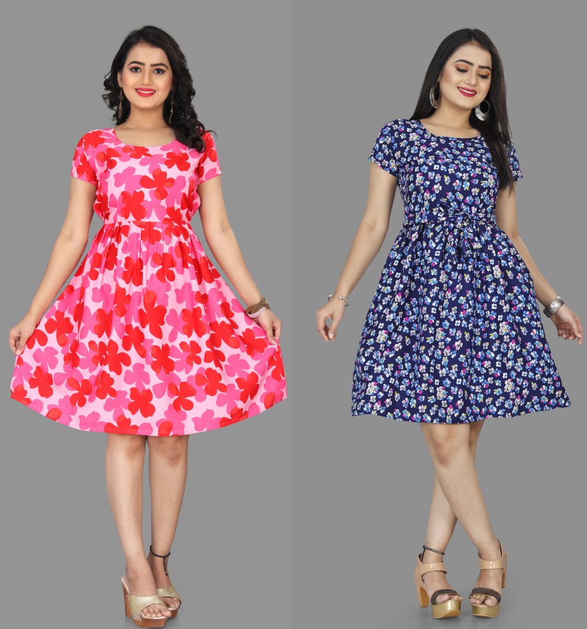 Rudra Fab Women A line Pink Light Blue Dress Buy Rudra Fab Women A line Pink Light Blue Dress Online at Best Prices in India Flipkart