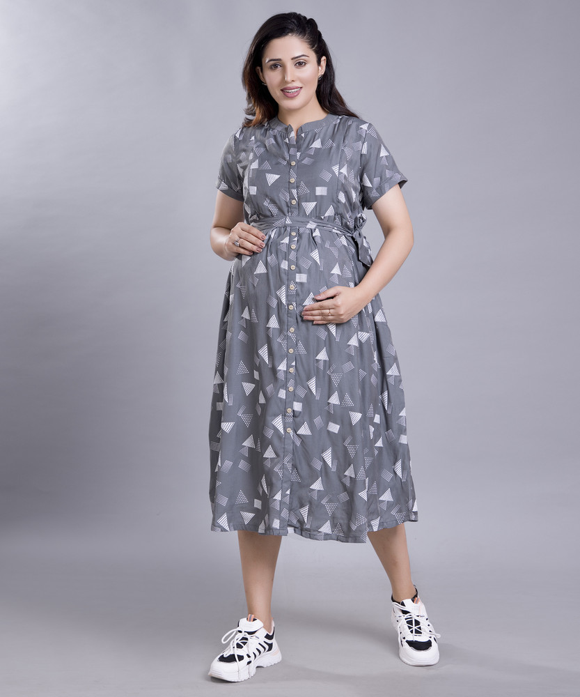 mamma's maternity Women A-line Grey, White Dress - Buy mamma's maternity  Women A-line Grey, White Dress Online at Best Prices in India | Flipkart.com