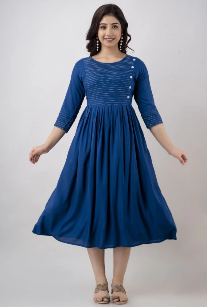 Mahakali Fashion Women Pleated Dark Blue Dress Buy Mahakali Fashion Women Pleated Dark Blue Dress Online at Best Prices in India Flipkart