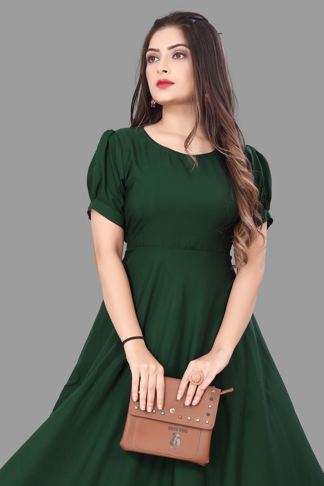 ZOPDI Women Fit and Flare Dark Green Dress