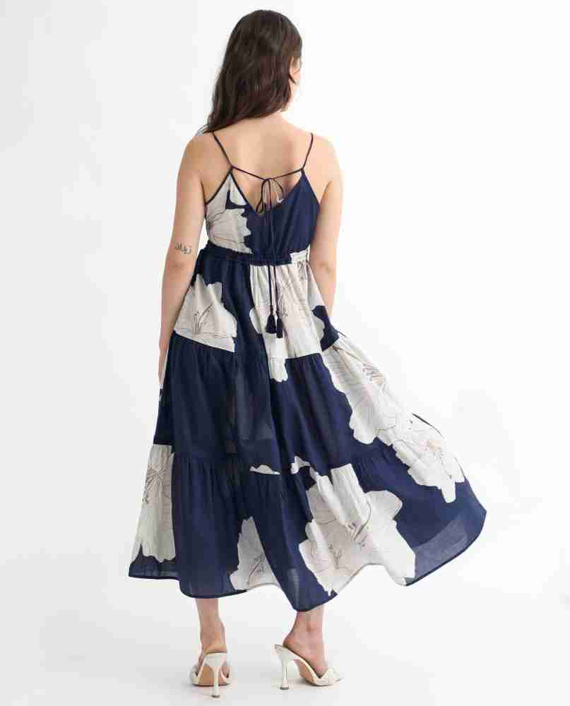 AZI Women A-line Dark Blue, Brown, White Dress - Buy AZI Women A