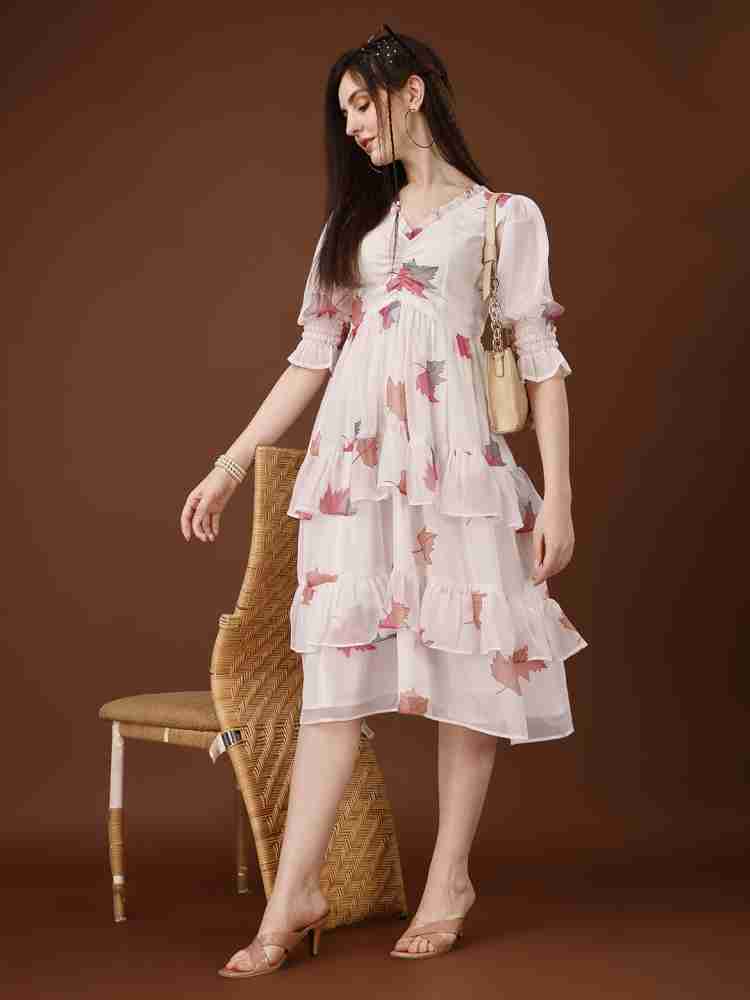 Hetvi Creation Women A-line White, Pink, Grey Dress - Buy Hetvi Creation  Women A-line White, Pink, Grey Dress Online at Best Prices in India