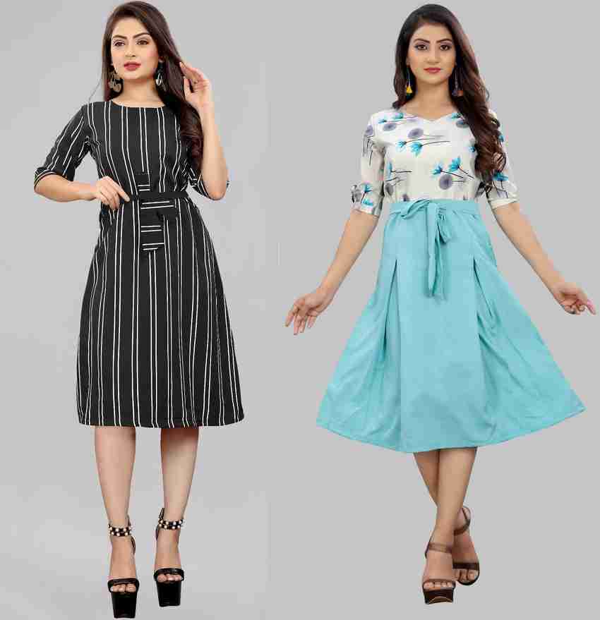 Modli 20 Fashion Women Fit and Flare Black White Light Blue