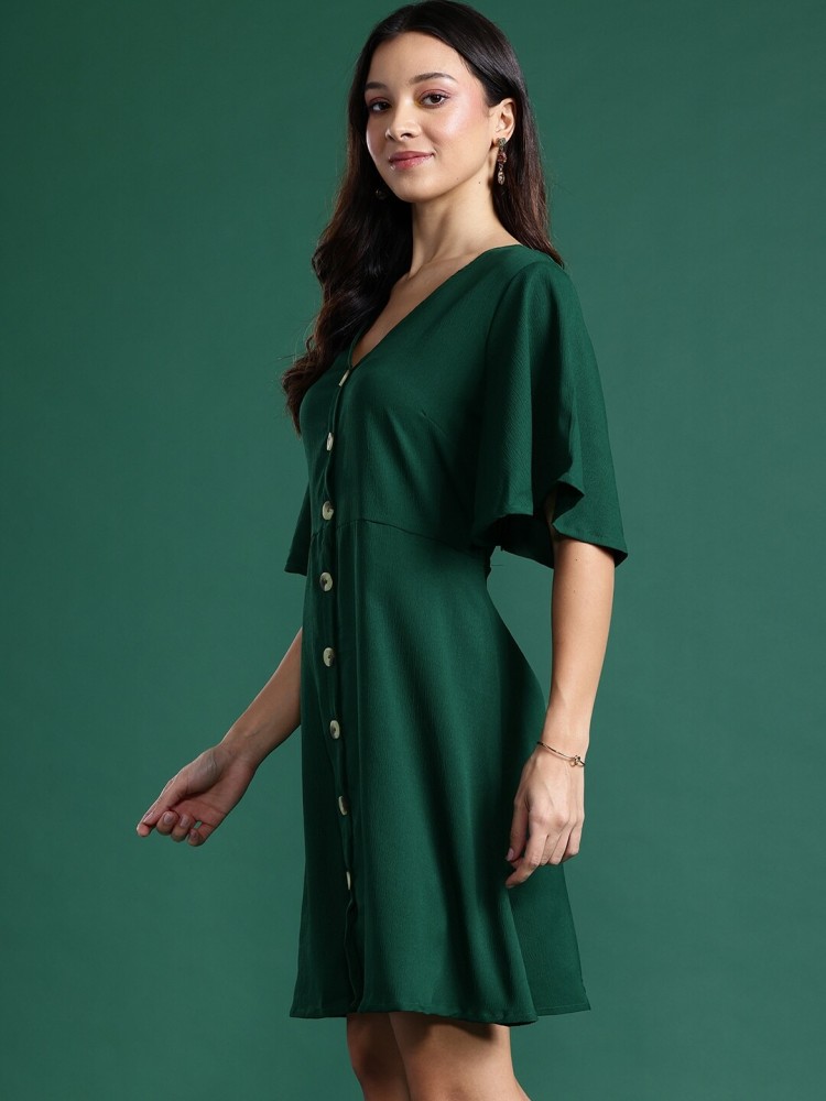 Dressberry Women A-line Dark Green Dress - Buy Dressberry Women A-line Dark  Green Dress Online at Best Prices in India