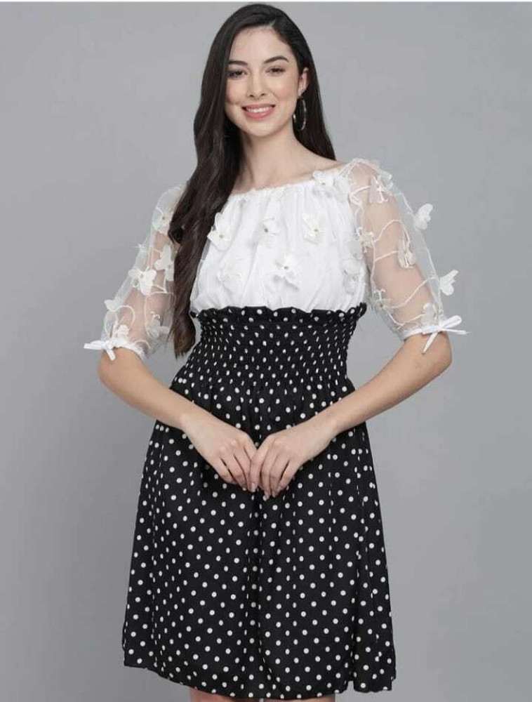 COMBINATION LACE DRESS - Black / White