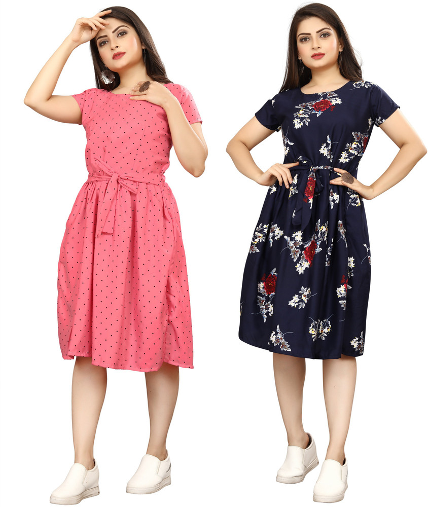 Nilkanth Fashion Women A-line Pink, Blue Dress - Buy Nilkanth Fashion Women  A-line Pink, Blue Dress Online at Best Prices in India | Flipkart.com