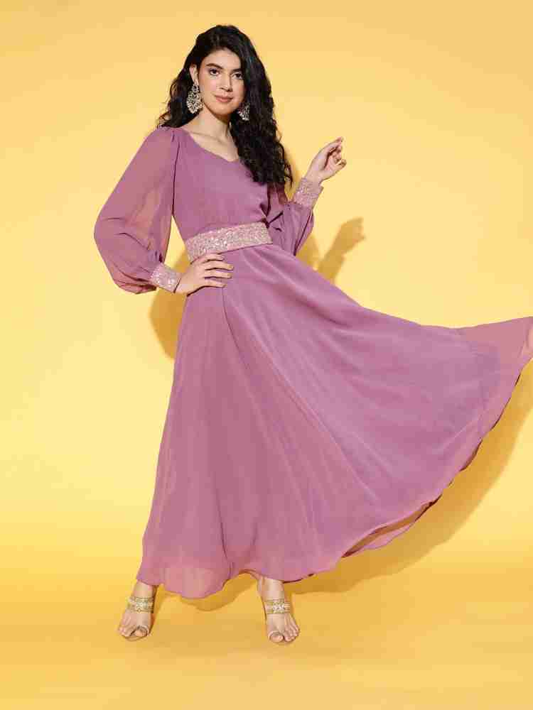 MASSTANI BY INDDUS Women Fit and Flare Purple Dress - Buy MASSTANI BY INDDUS  Women Fit and Flare Purple Dress Online at Best Prices in India