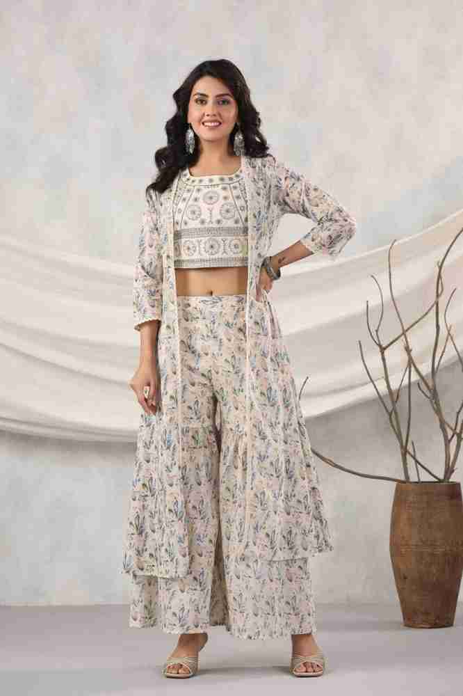 THE PROFOUND LIFESTYLE Women Crop Top Palazzo Ethnic Jacket Set Buy THE PROFOUND LIFESTYLE Women Crop Top Palazzo Ethnic Jacket Set Online at Best Prices in India Flipkart