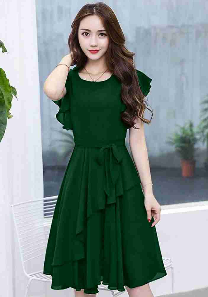 SHOPIFLY Women A-line Green Dress - Buy SHOPIFLY Women A-line Green Dress  Online at Best Prices in India