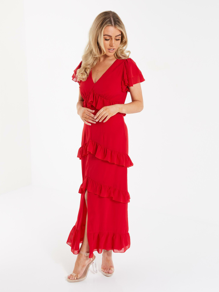 Quiz red long dress cheap
