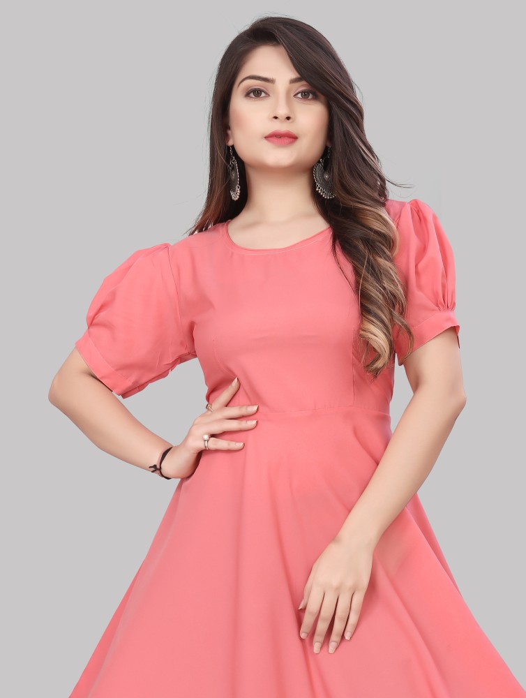 JAHU MART Women Gown Pink Dress - Buy JAHU MART Women Gown Pink Dress  Online at Best Prices in India