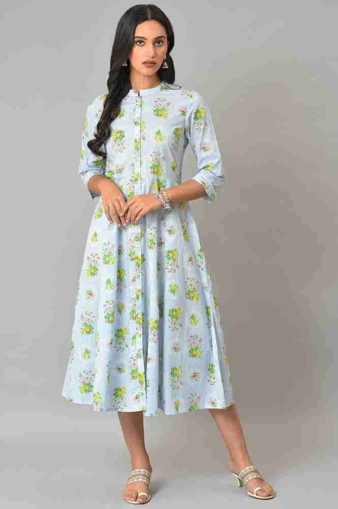 Green Floral Printed Mock Layer Summer Dress