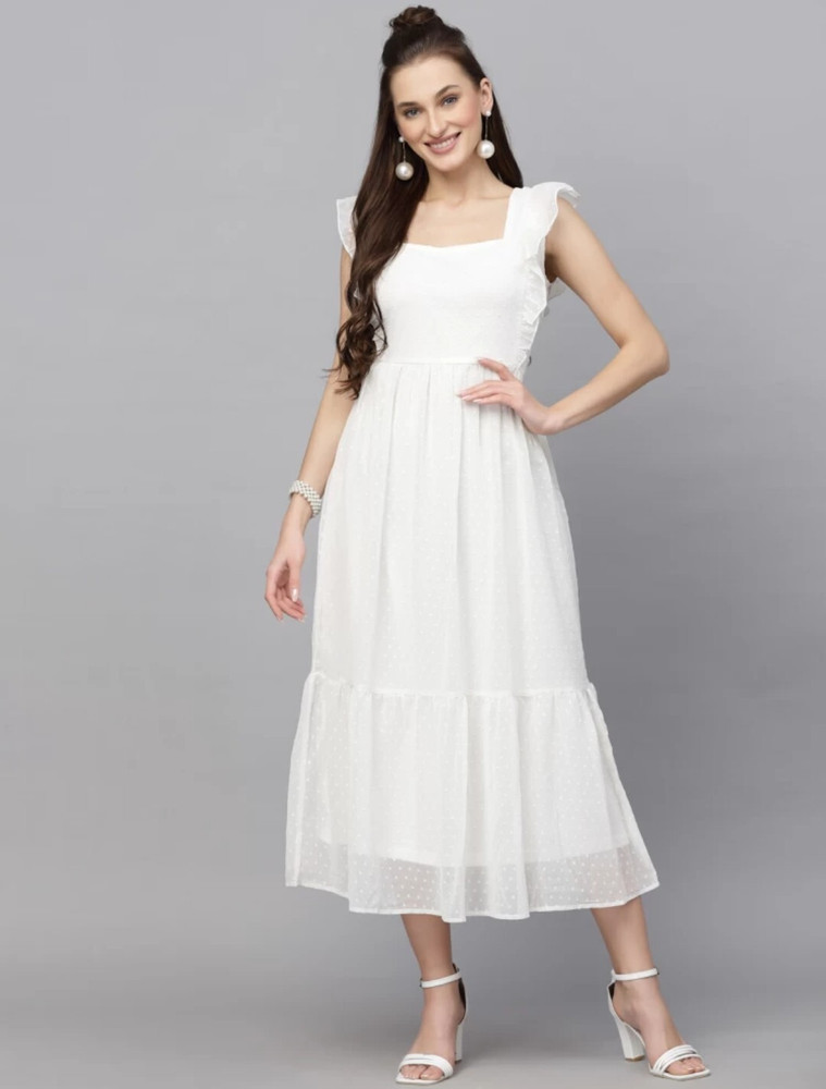 ColorMeGorgeous Women Fit and Flare White Dress Buy