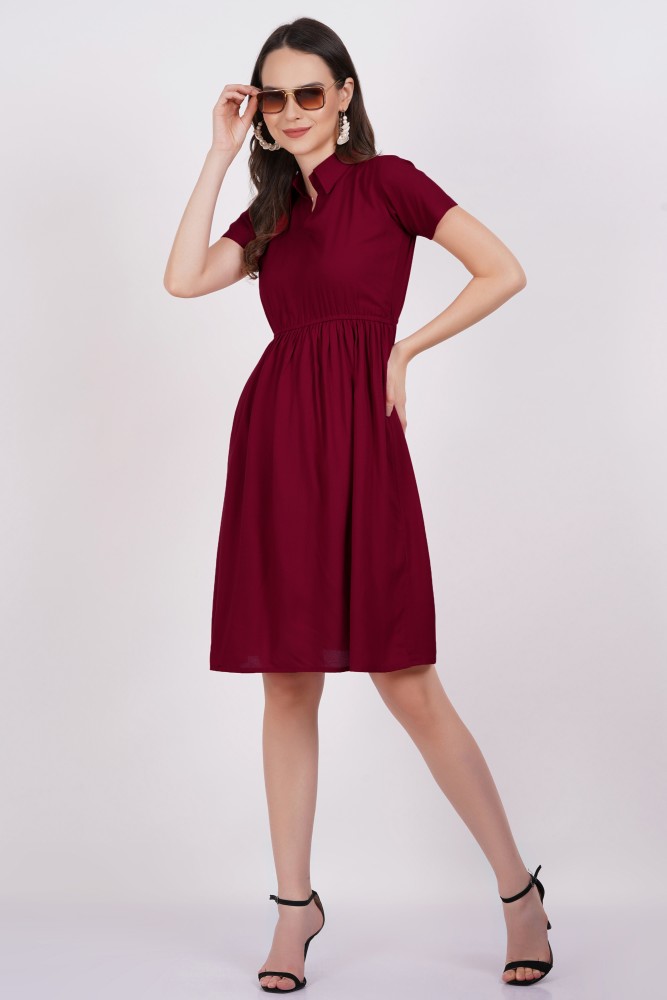 Majestykart Women Fit and Flare Maroon Dress - Buy Majestykart Women Fit  and Flare Maroon Dress Online at Best Prices in India