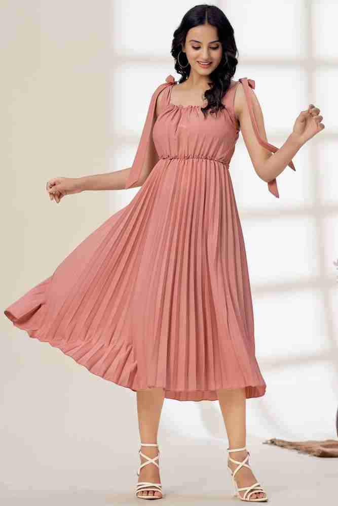 TextileNow Women Pleated Pink Dress - Buy TextileNow Women Pleated 