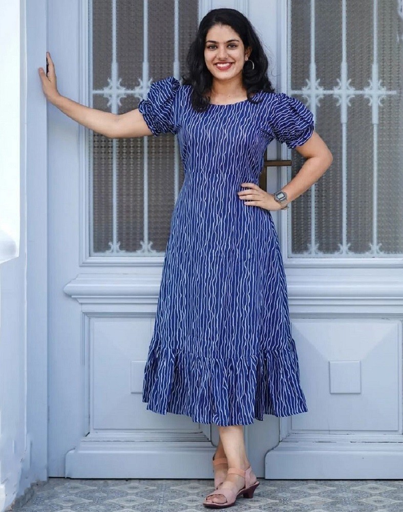 Lazzly Women A line Dark Blue White Dress Buy Lazzly Women A line Dark Blue White Dress Online at Best Prices in India Flipkart