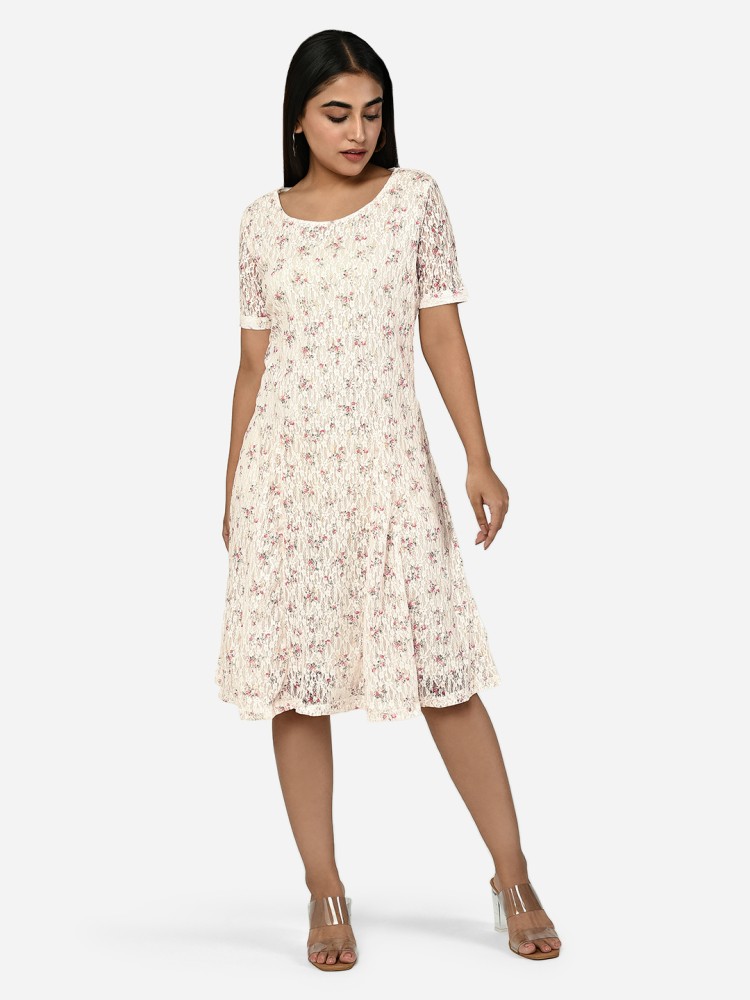 Omsharda Women Fit and Flare White Dress - Buy Omsharda Women Fit and Flare  White Dress Online at Best Prices in India