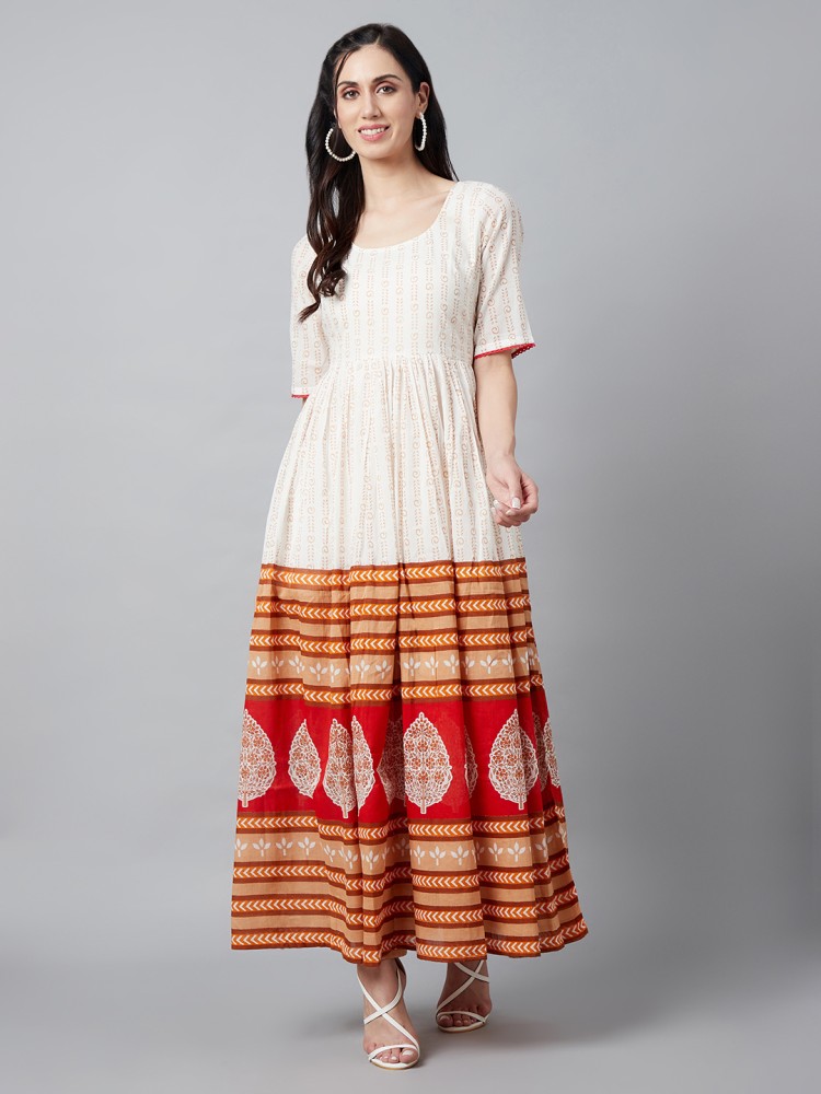 AKS Women Maxi White Orange Red Dress Buy AKS Women Maxi White Orange Red Dress Online at Best Prices in India Flipkart