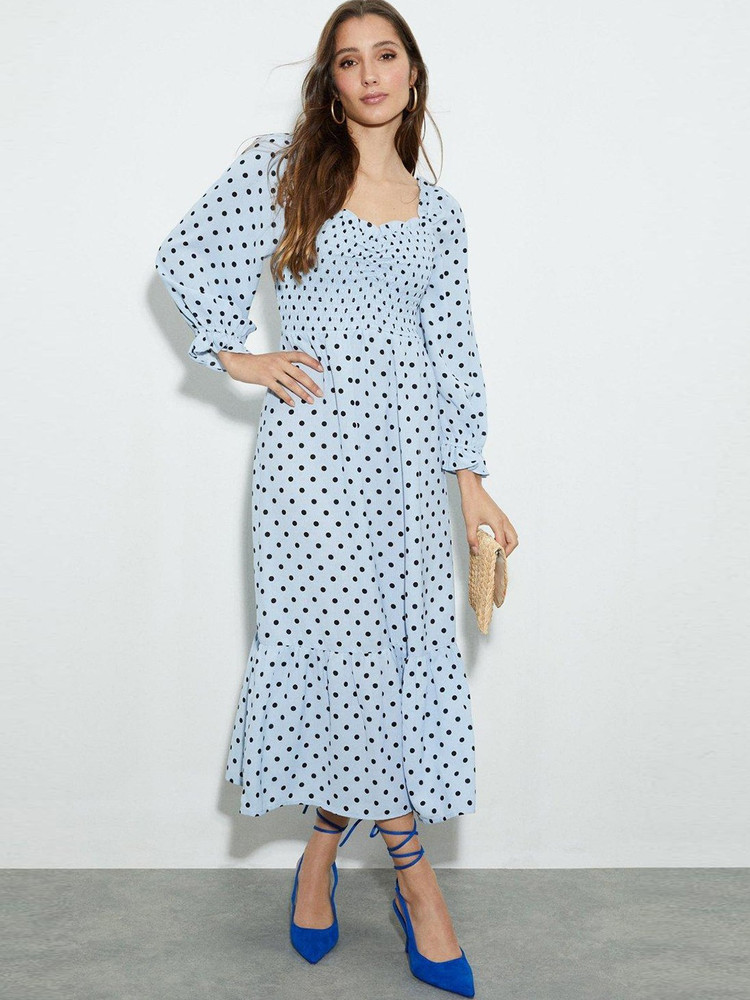 Light blue dress with black polka dots cheap