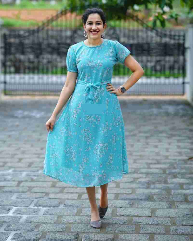 Buy FOXDX Women A-line Blue Dress Online at Best Prices in India