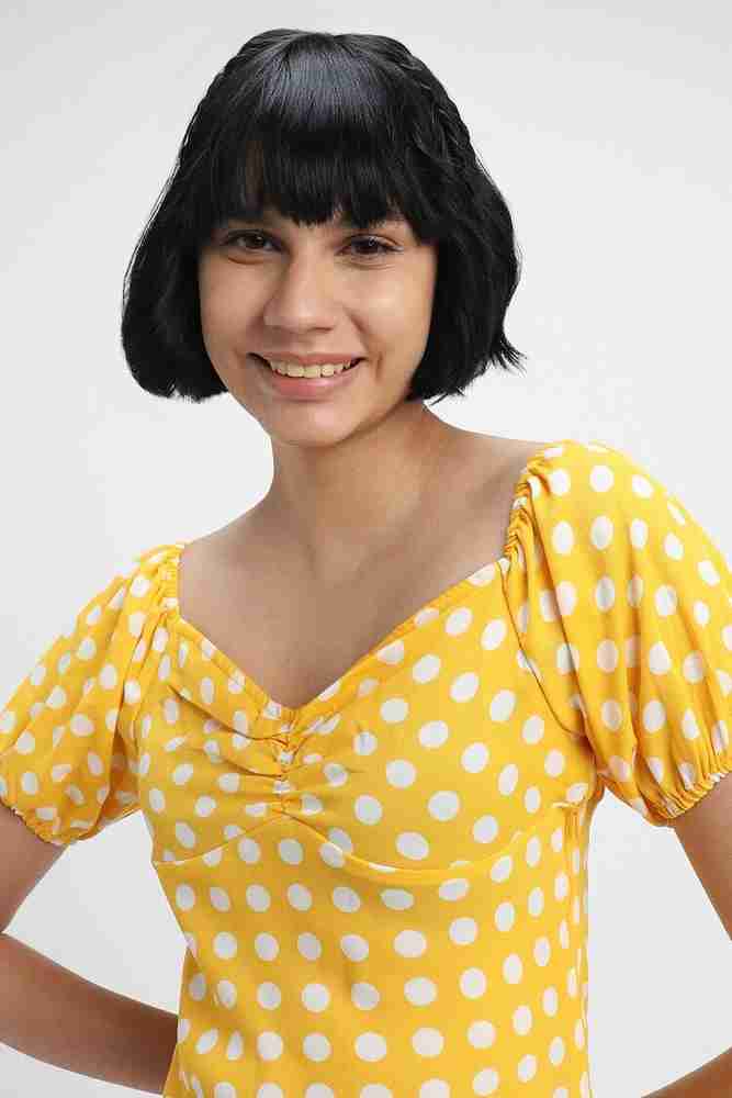 FOREVER 21 Women A line Yellow White Dress Buy FOREVER 21 Women