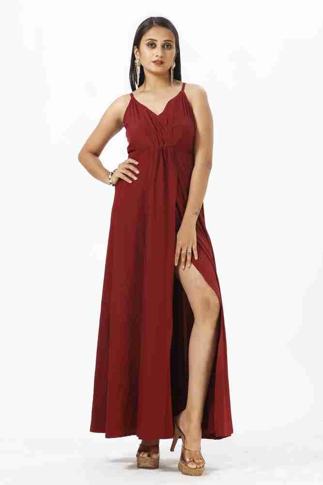Maroon colour maxi sales dress