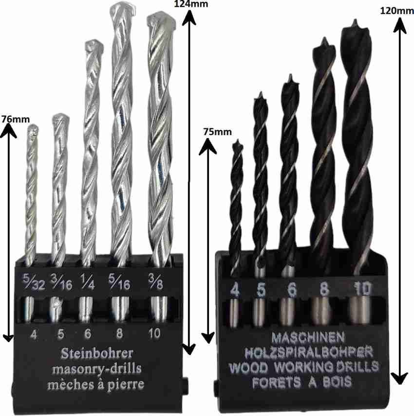 Tulsway Heavy Duty 5 pcs Masonary Drill and 5 pcs Wood Drill Bit