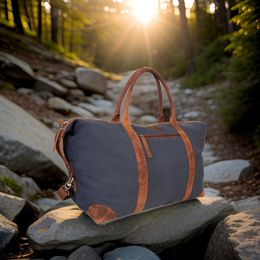 WISE KING RUSTIC DUFFEL Canvas Genuine Leather Weekender Luggage bag For Men Women Duffel Without Wheels GREY DARK TAN Price in India Flipkart