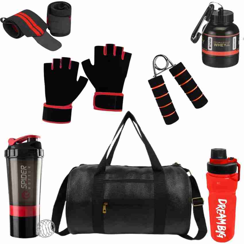 TRUE INDIAN 2024 New Gym Bag Combo Gym Accessories Combo Set for Men and Women Pack of 7 Gym Duffel Bag BLACK Price in India Flipkart
