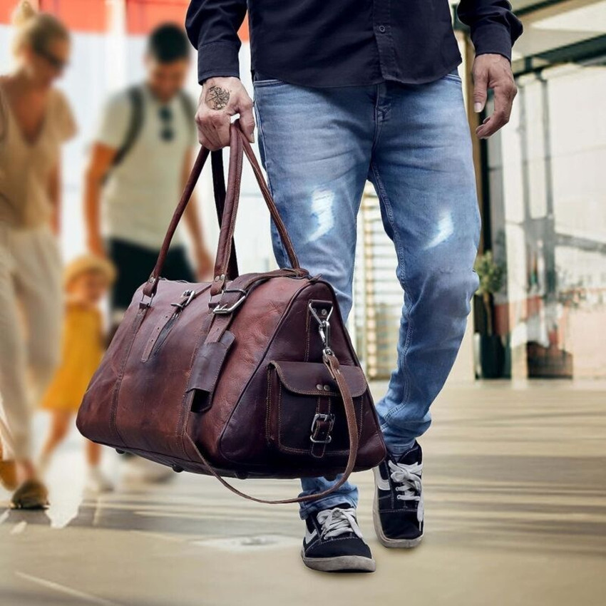 Vintage leather sales gym bag