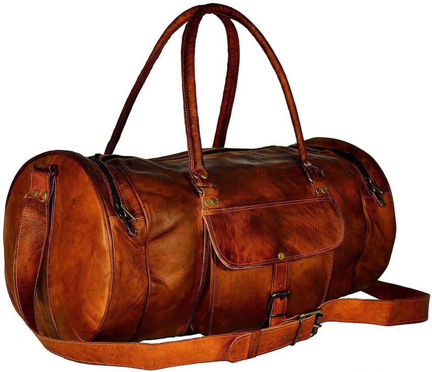 Anshika International Expandable real leather round luggage bag