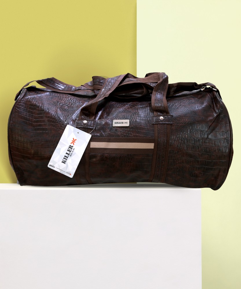 KILLER Crocodile Textured Leather Gym Duffel Bag BROWN Price in