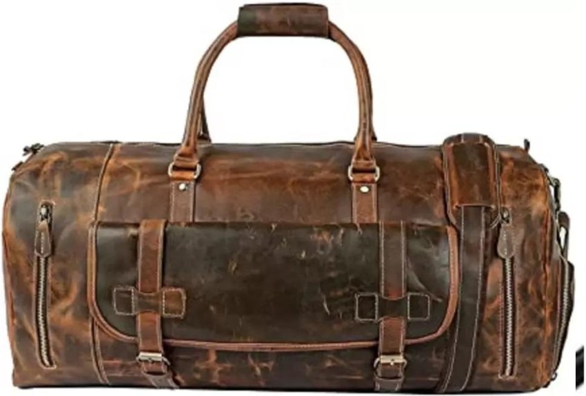 K Trades (Expandable) Vintage Large Leather Duffle Bag Borsa for Travel or  The Gym 22 Inch Duffel Without Wheels Brown - Price in India